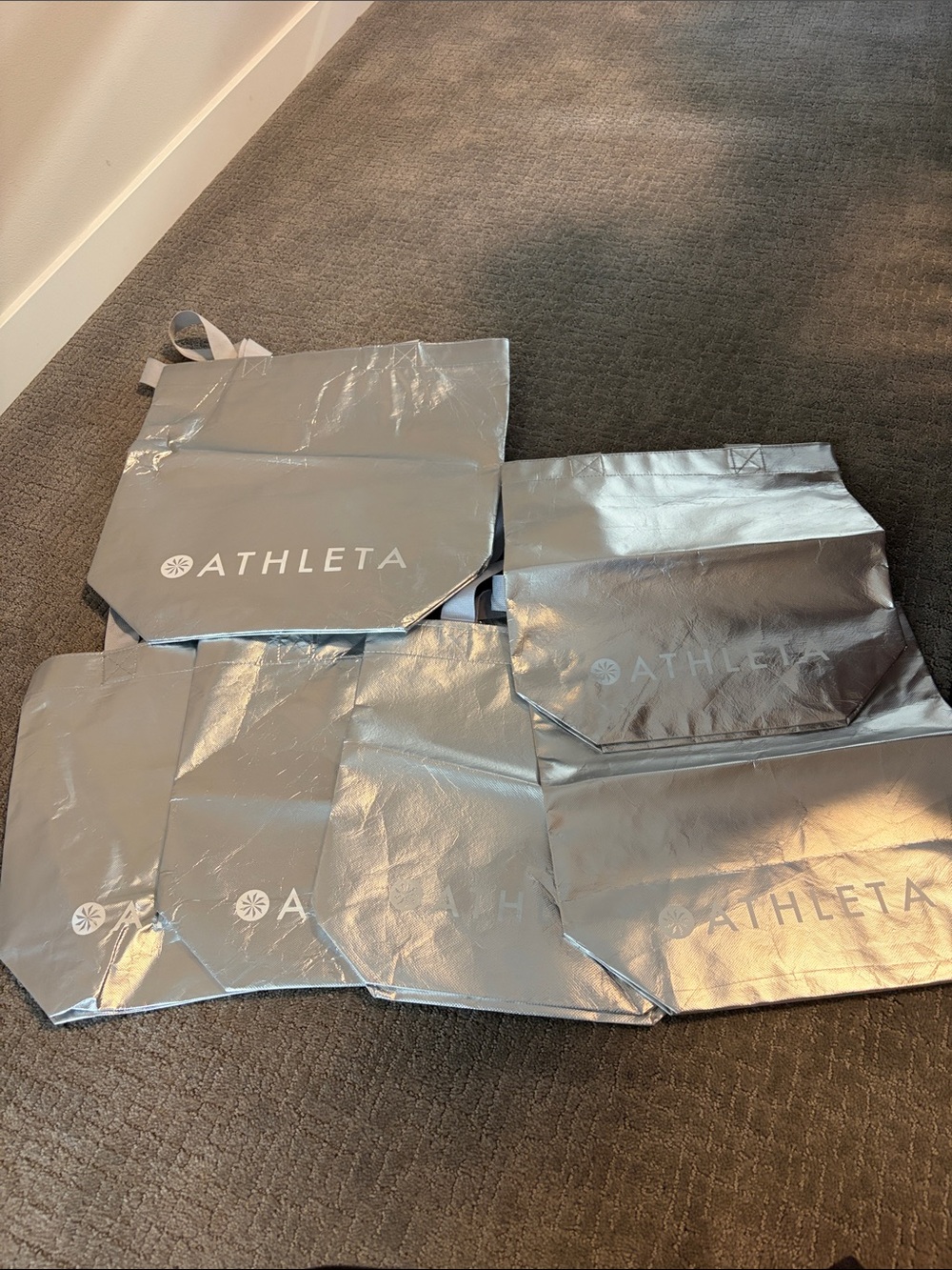 Set of 6 Athleta Silver Tote Bags!!